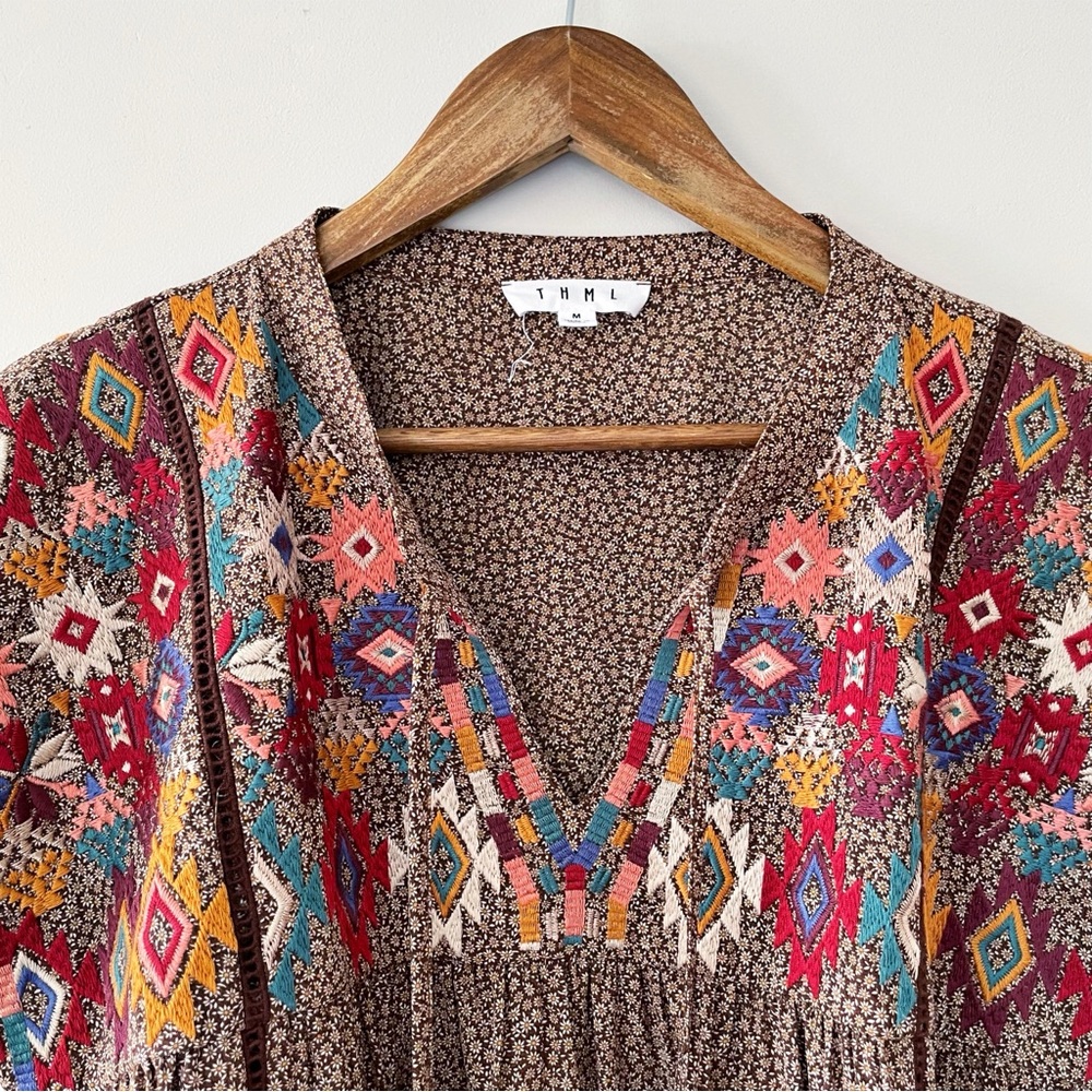 THML Multicolor Floral Embroidered Blouse Size Medium EUC - Picture 10 of 16